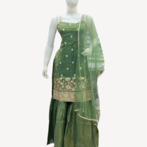 Olive Green Embroidered Sharara Set with Dupatta