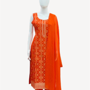 Orange Printed Straight Kurta Set with Dupatta